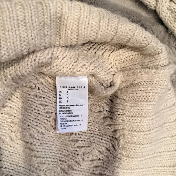 American Eagle Womens‎ Oatmeal Cream Diamond Cable Knit Mock Neck Sweater Small - Image 4