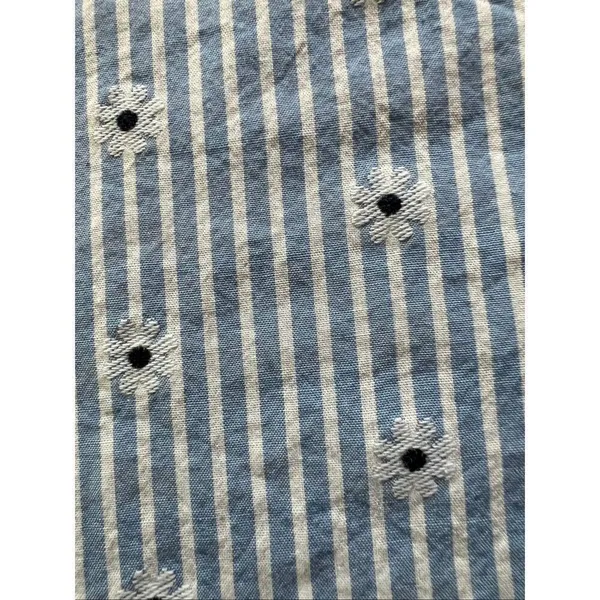 Loft Blue White Stripe Daisy Ruffle Button Front Top Women's Medium - Image 9
