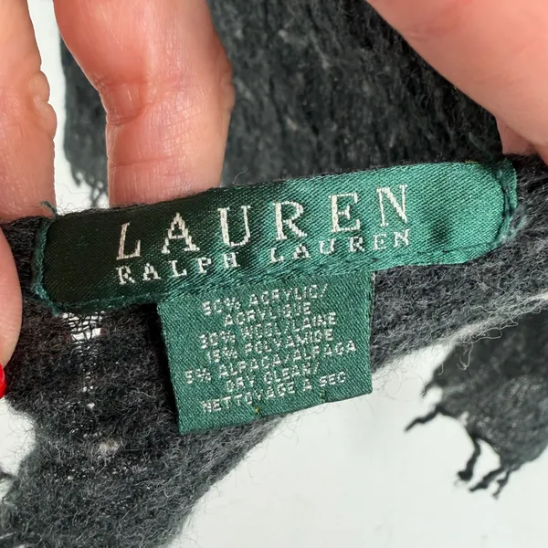 Ralph Lauren LRL Scarf Charcoal Grey Wool Alpaca Blend Fringed Speckled Knit - Image 3