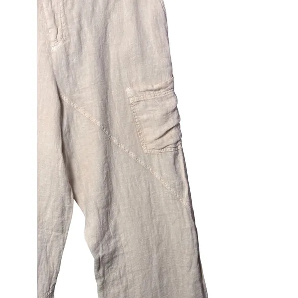 Zara Womens Alana Linen Pant M Beige Cargo Wide Leg Seam Detail Coastal Grandma - Image 3