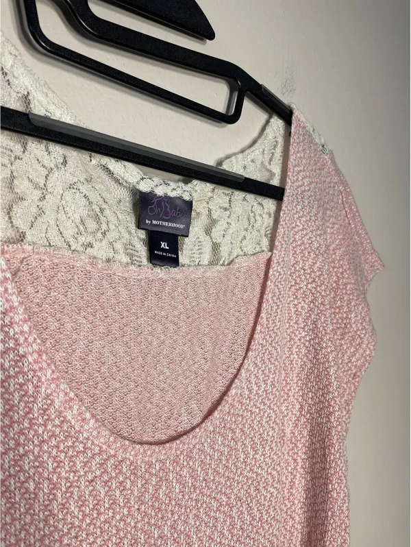 Motherhood Maternity Oh Baby! Maternity Pastel Pink Lace Back Tunic Cozy Coquette - Image 6