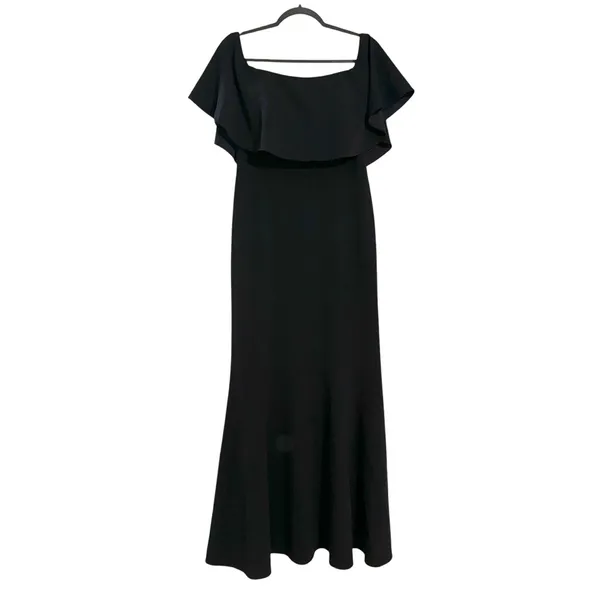 BHLDN Dara Black Off Shoulder Ruffle Sleeve Gown Maxi Dress US 10 - Image 3