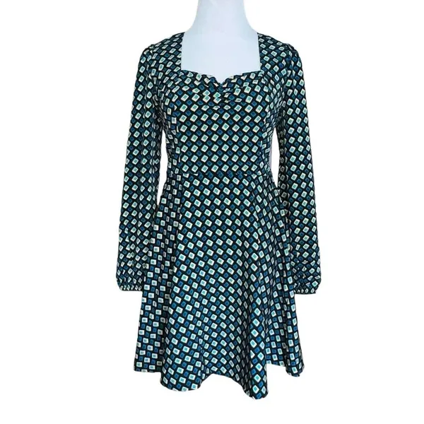 B.O.G. Band Of The Free Womens Genevieve Teal‎ Diamond Long Sleeve Mini Dress S - Image 3