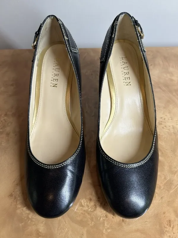 Lauren Ralph Lauren Salma Black Leather Pumps Buckle Detail Women's 8B - Image 2