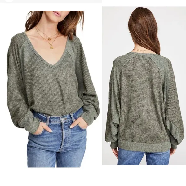 We The Free Free People Santa Clara Thermal Top Women's Size Small‎ Green - Image 2