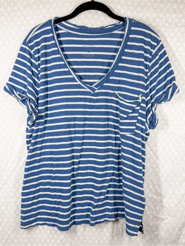Anthropologie Pilcro Blue White Striped The Quinn V Neck Tee - Image 2