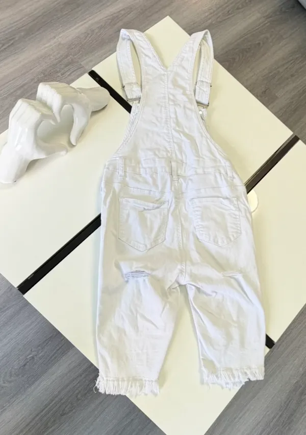 American Bazi White Distressed Denim Overalls - Size S (Fringe Hem) - Image 8