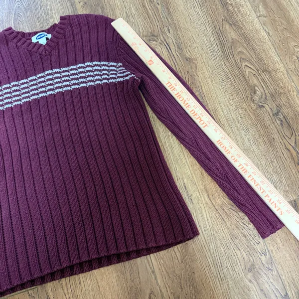 VTG Old Navy‎ Knit Fishermen Sweater V-Neck Maroon Cottage Womens L Y2K academia - Image 5