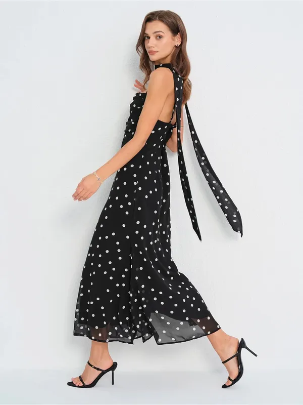 Rihoas Black Polka Dot Slip Maxi Dress - Image 5