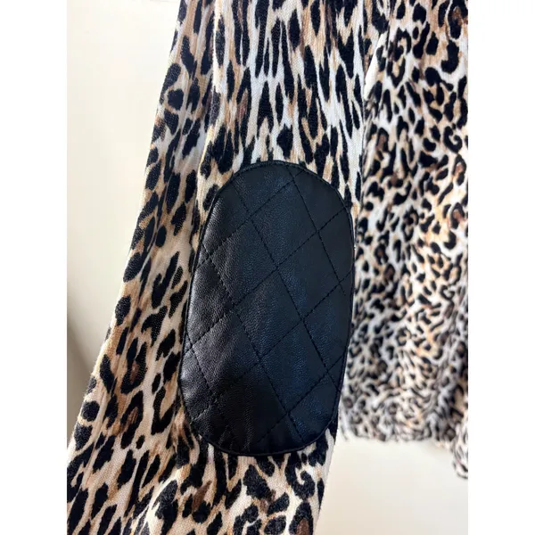 White‎ House Black Market Leopard Print Sweater XL Faux Leather Elbow Patches - Image 7