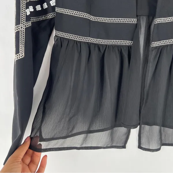 XOXO Sequin Embellished Embroidered Chiffon Hem‎ V Neck Peplum Jacket Size S - Image 7