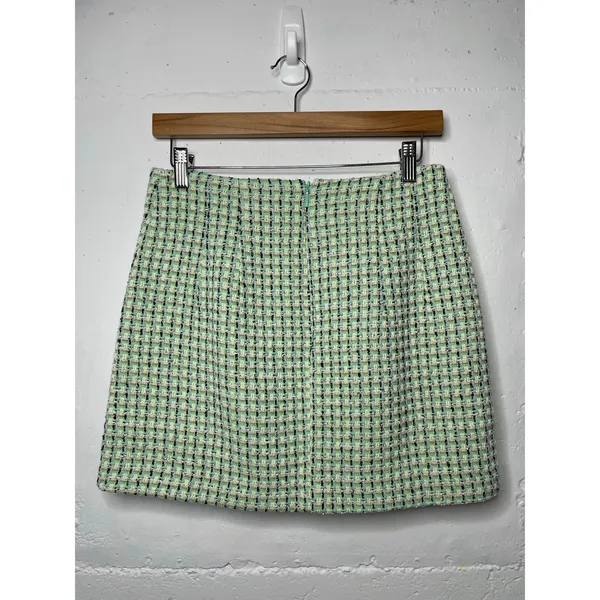 Mango NEW MNG T Tweed Mini Skirt Pastel Green Size Medium - Image 5
