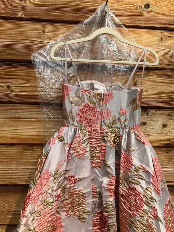 MAC DUGGAL 69169 Pink Strapless Floral Brocade Ball Gown With Pockets Size 2 - Image 13