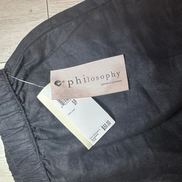 NWT Philosophy 100% linen fall‎ black shorts elastic waistband pockets size S - Image 4