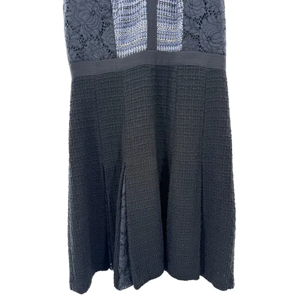 Rebecca Taylor Black Tweed Lace Trim V Neck Sleeveless Fit Flare Dress‎ Size 6 - Image 2