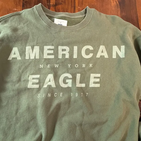 American Eagle Womens Olive Green Graphic Crewneck Sweatshirt Large Relaxed Fit - Image 5