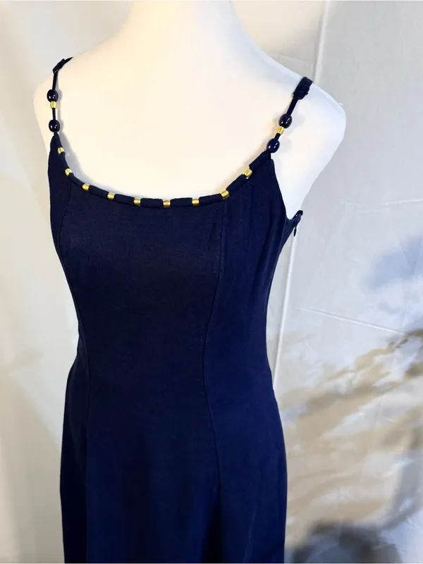 💥Calypso St. Barth Linen Blend Beaded Strap Navy Maxi Dress Sz S🧡 - Image 7