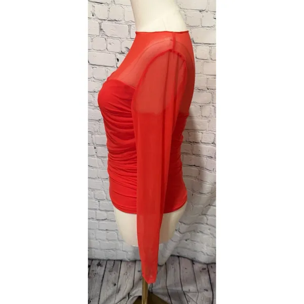 Suuksess bright red, form-fitting ruched long-sleeve top - Image 2