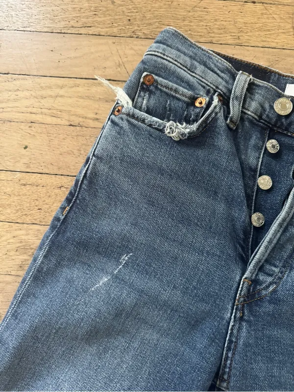 Re/Done Classic Button-Fly Distressed Women’s Jeans - Blue - Image 3