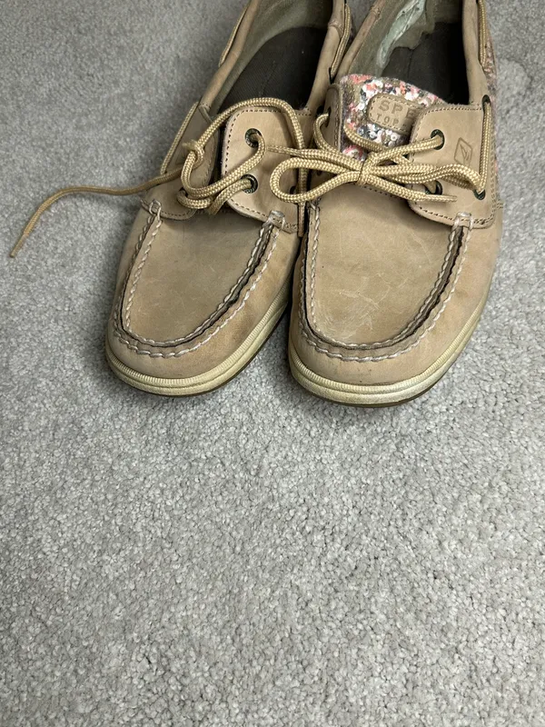 Sperry Tan Boat Shoes with Floral Accents - Image 6
