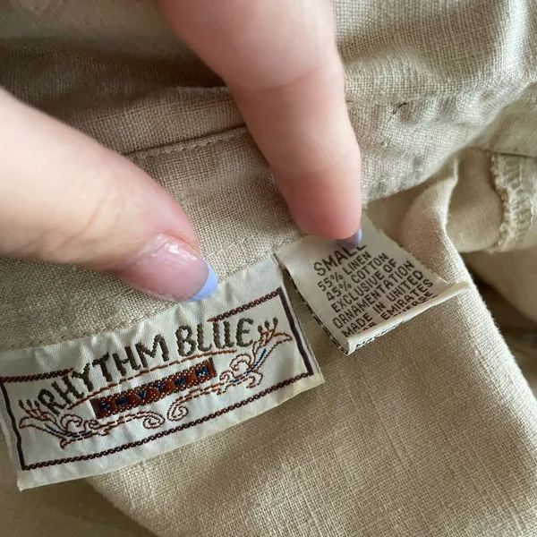 Vintage Linen Blend Sleeveless Button‎ Down Top Sz S dainty embroidered flowers - Image 4