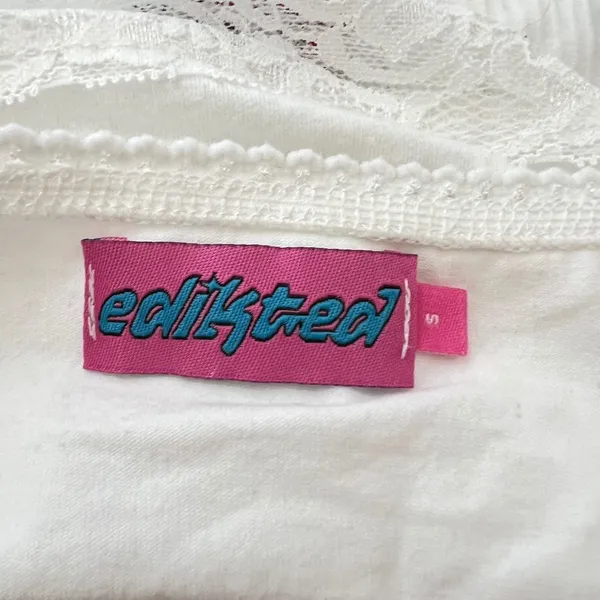 1273 | Edikted Coquette‎ Lace Trim Bow Baby Tee Crop Top White Womens S - Image 3