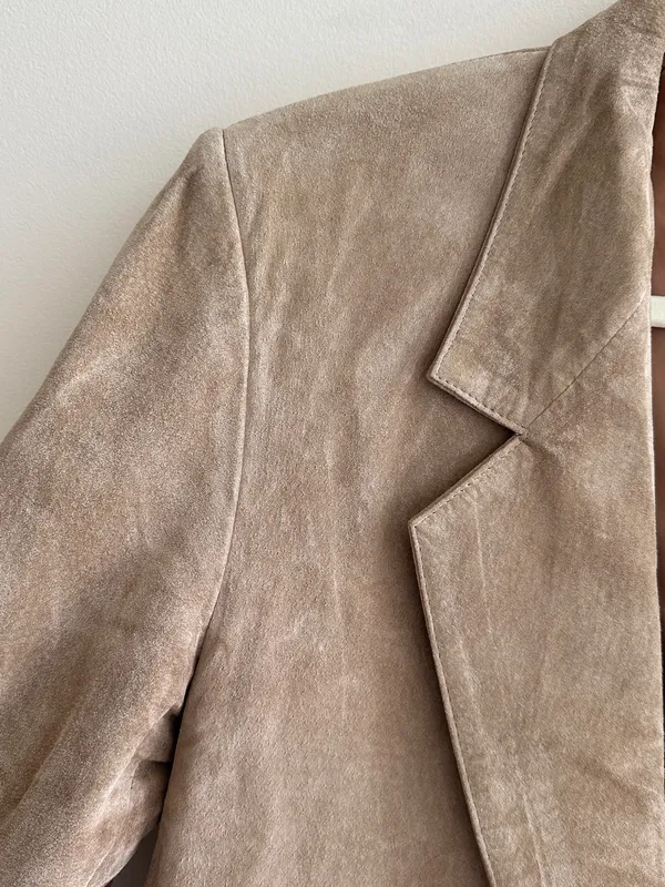 L.L. Bean Tan Suede Blazer Jacket, Fall Outerwear, Size 10 Petite - Image 5