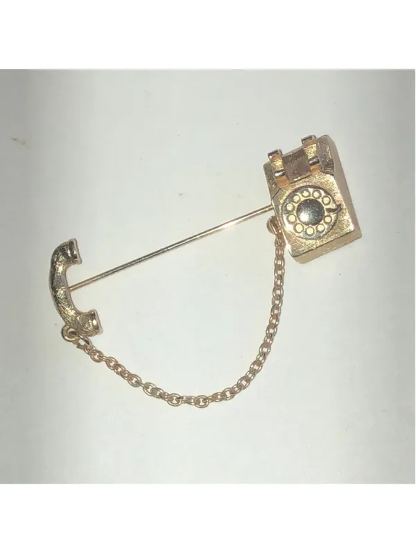 Avon Vintage Gold Tone Telephone Pin Brooch with Chain - Image 3