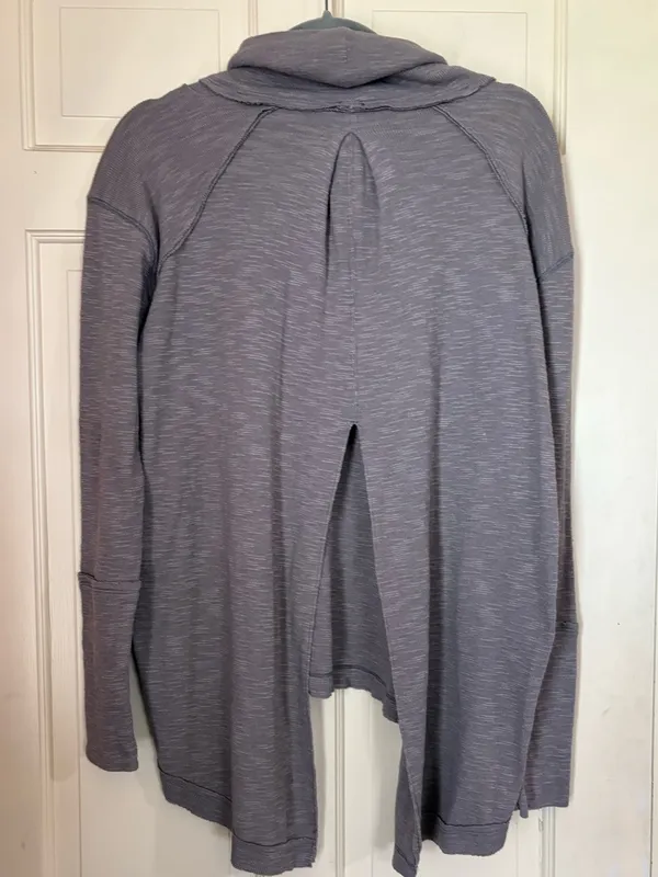 Free People We The Free Turtleneck Tunic Top Medium Gray/Tan Split Back - Image 6