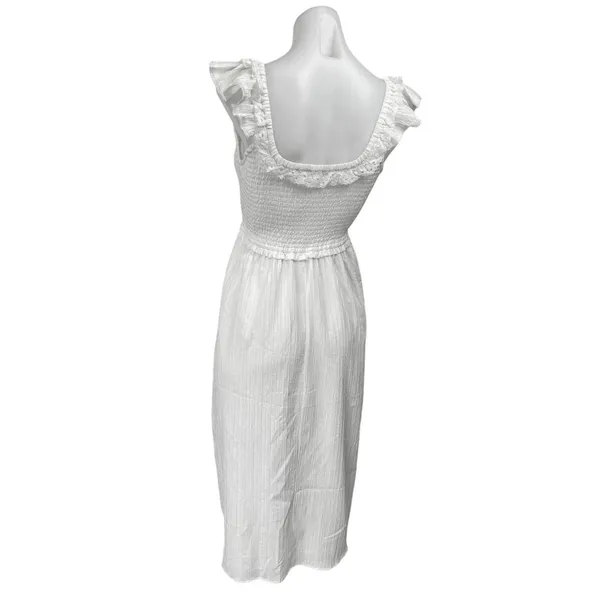American Eagle White Sleeveless Smocked Floral Ruffle Fit & Flare Midi Dress XS - Image 2