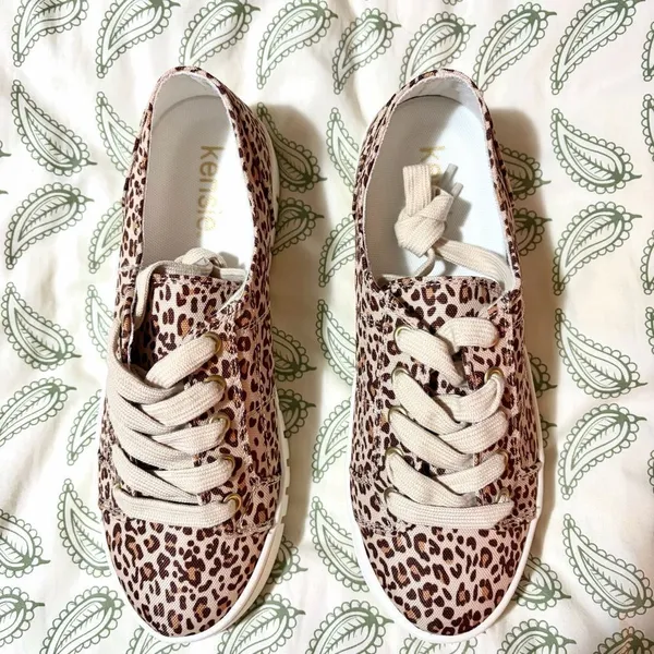 Kensie Vicky Sneaker Leopard Print Shoes 7.5 Cream Tan NIB - Image 8