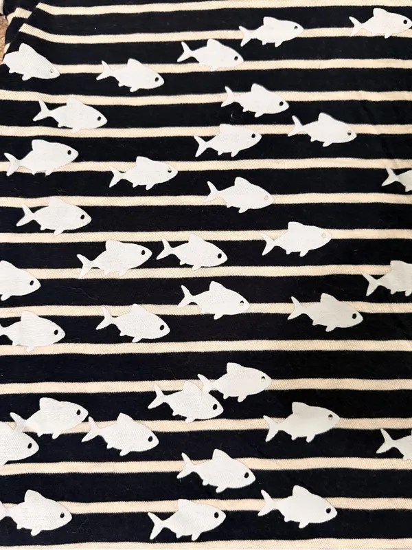 J.Crew Fishy Collector Tee XL Navy‎ Stripe Fish Print Cotton Coastal Top - Image 9