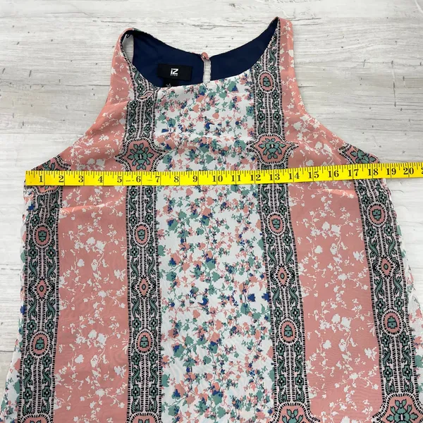 Iz Byer Flowy Lightweight Boho Floral Pink Blue Sleeveless Shift Tunic Dress - Image 8