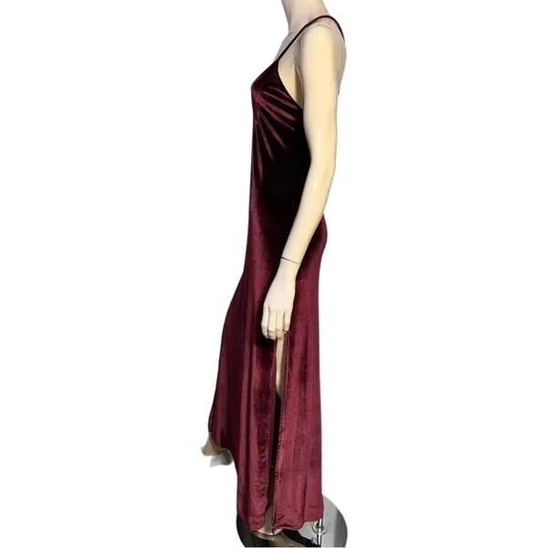NBD Women’s S Burgundy Wine Velvet In the Deep Slit Sides Low Back Maxi Dress - Image 6