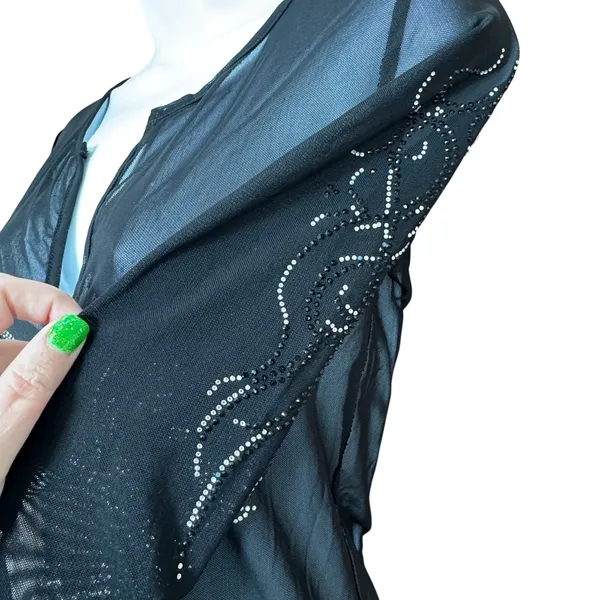 Sheer Long Sleeve Rhinestone Heart Angel Wings Y2K‎ Small Biker Fairy Goth - Image 5