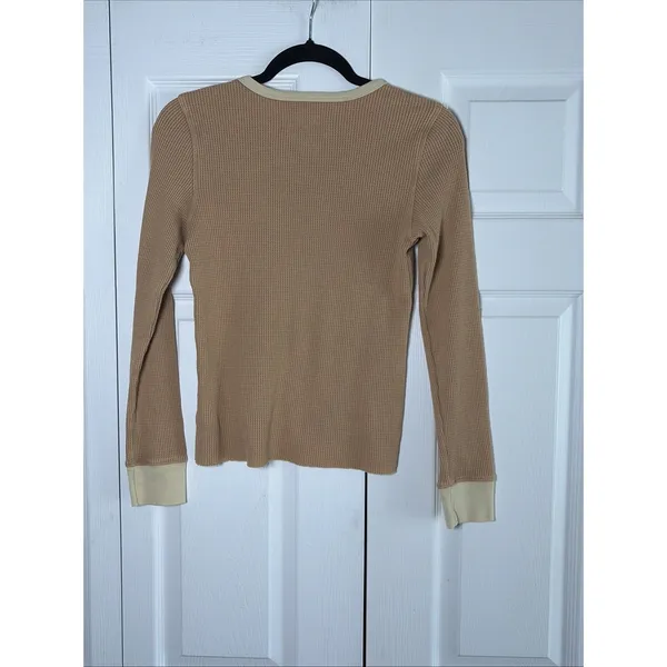 American Eagle Waffle Knit Graphic Thermal Womens‎ Size S Tan Forest Y2K Cotton - Image 5