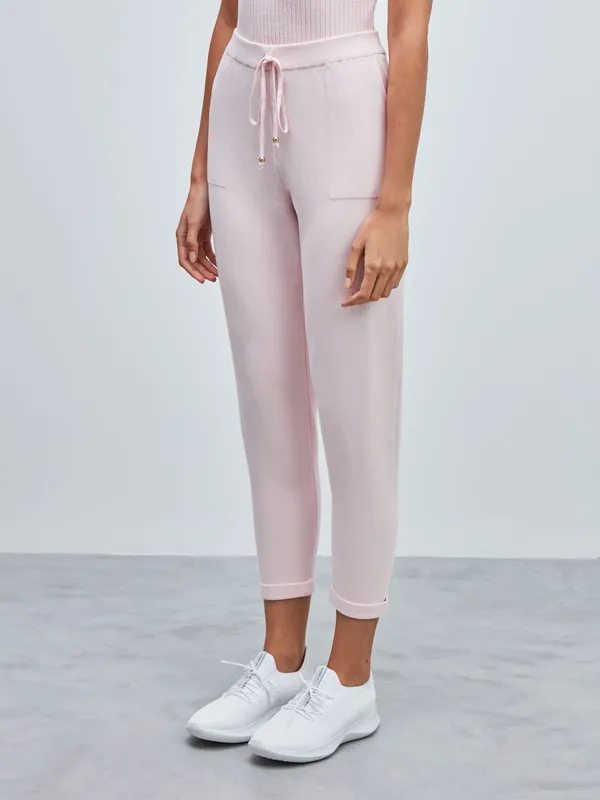 Anselmi Drawstring Waist Knit Pants With Italian Hem Light Pink - Image 2