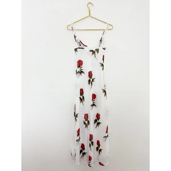 VRG Grl Rose Print White Midi Slip Dress Size 6 Romantic Wedding Feminine - Image 13