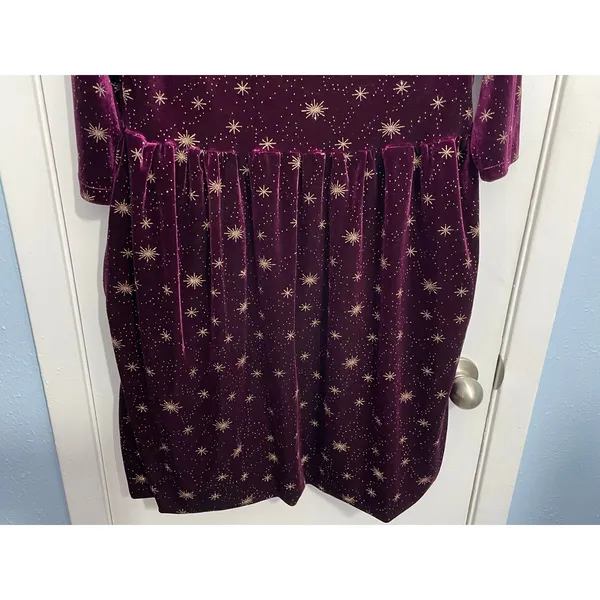 Celestial Purple Velvet Dress Small Gold Stars Whimsygoth Handmade Witchy - Image 3