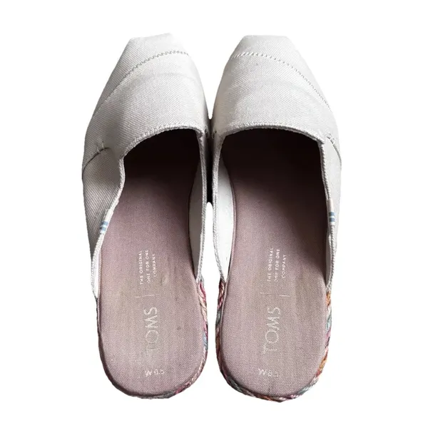 Toms Canvas‎ Slip-on Espadrilles Flats Tan Canvas With Colorful Trim Size 8.5 - Image 3