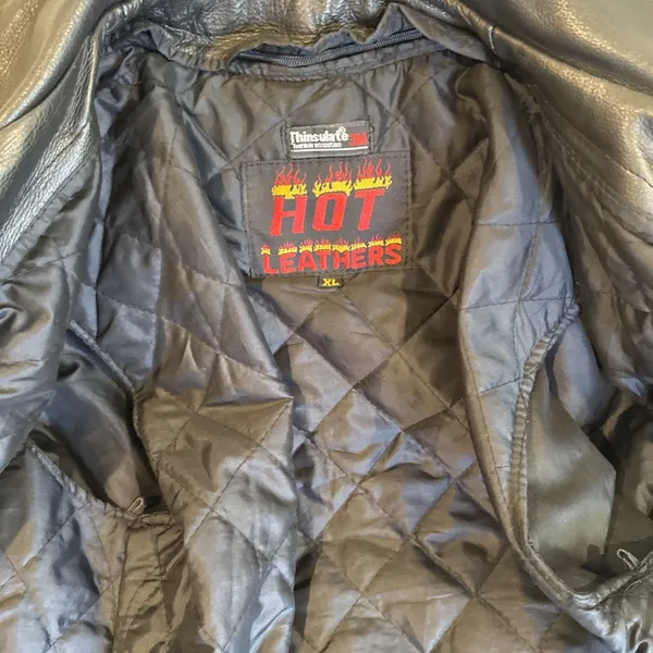 Hot Leathers Studded Black Motorcycle Jacket Zip Out Lining Harley patch Size XL - Image 3