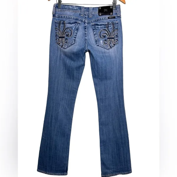 Miss Me Womens Bootcut Low Rise Distressed Jeans 29 Fleur De Lis Jean Y2K - Image 4