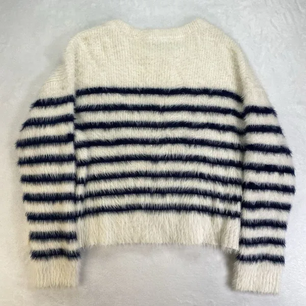 La Ligne Navy Blue and White Stripe Pullover Sweater‎ XL Oversized Crop-flaw - Image 9