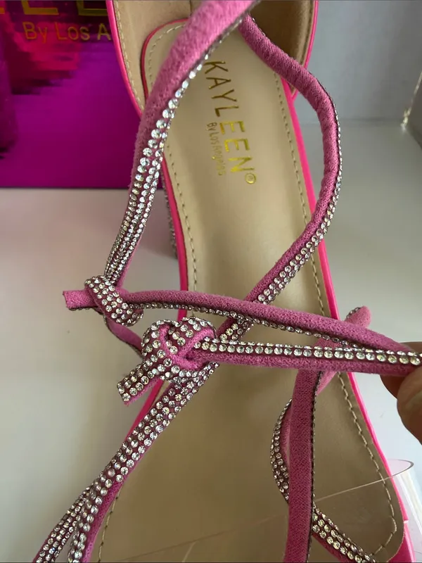 KAYLEEN By Los Angeles Hot Pink Rhinestone Block Heel Sandals - Style Talla - Image 9