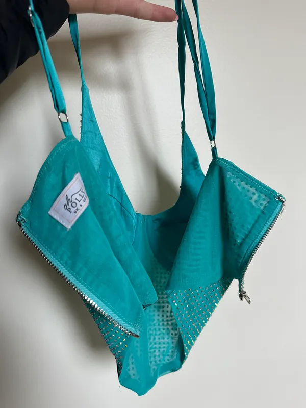 Rain On Me Embellished Corset Crop Top In Teal - Image 5