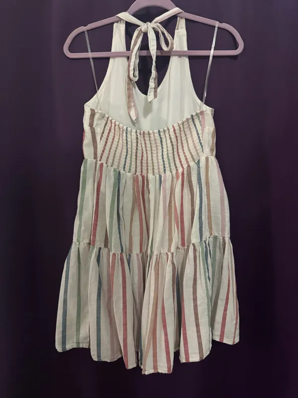 American Eagle Striped Halter Dress Linen - Image 3
