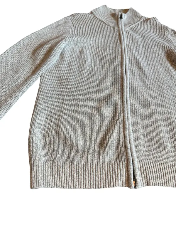 L.L. Bean Zip-Down Cardigan Sweater Ribbed Stretch Light Grey Size Large Women's - Image 4