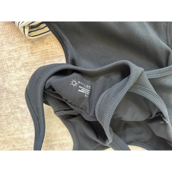 Aerie OFFLINE Black Tennis Dress Ribbed Bodysuit Built In Bra & Shorts Small - Image 5