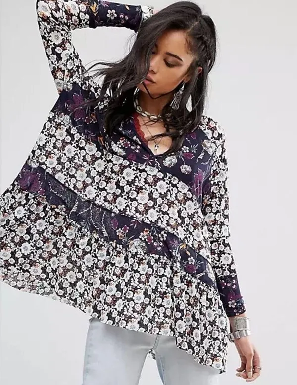 Free People Boho Chic Floral Tunic Top - Image 2