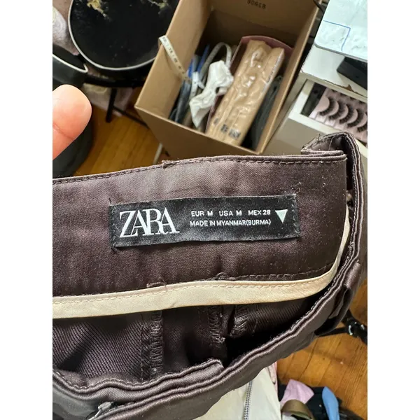 Zara Women’s Straight Leg Pants Satin Like Size Medium Brown‎ 5427/401/716 - Image 3